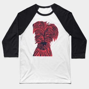 Dog. Scruffy Mutt, Red Baseball T-Shirt